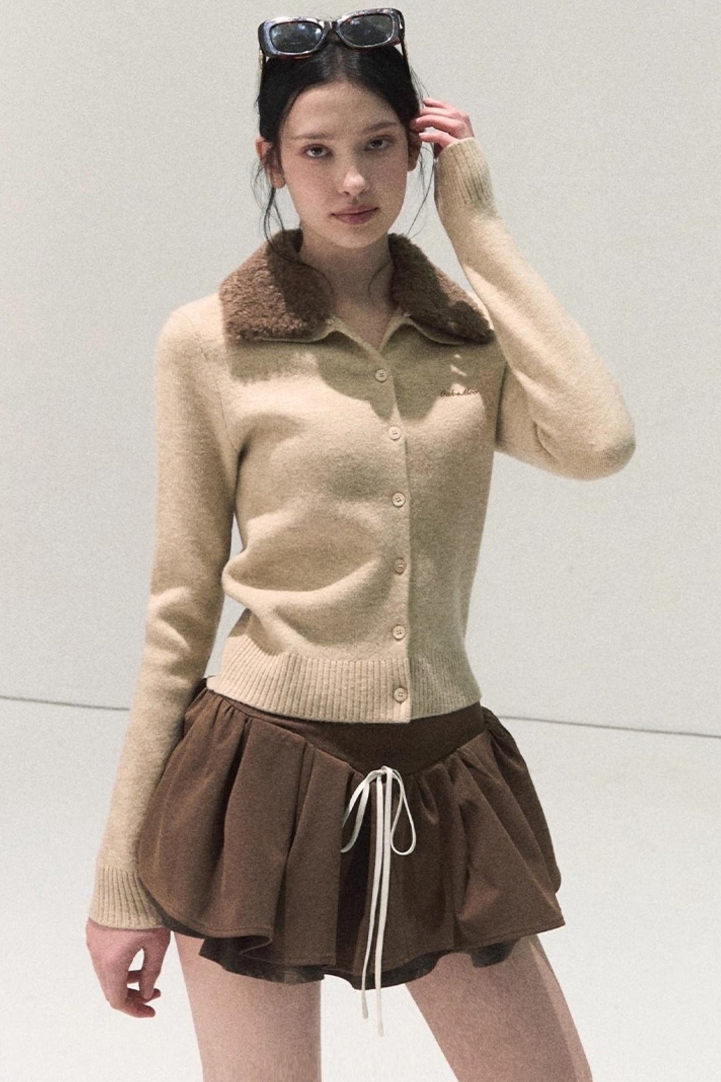 Plaid Color-Blocked Puffy Skirt