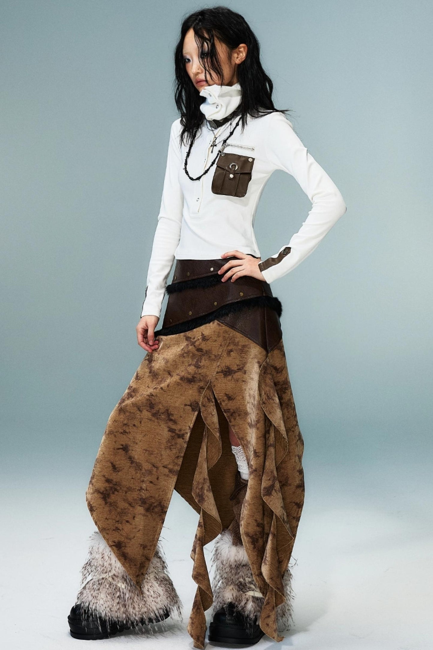 Punk High Neck Slim Knit Base Top