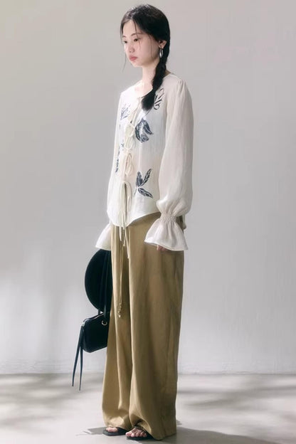 Linen Blend Wide-Leg Pants
