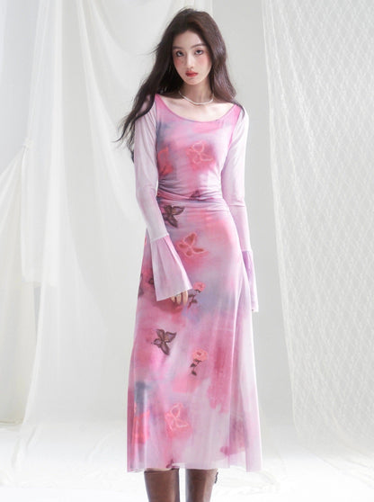 Long and cropped bell sleeve dress