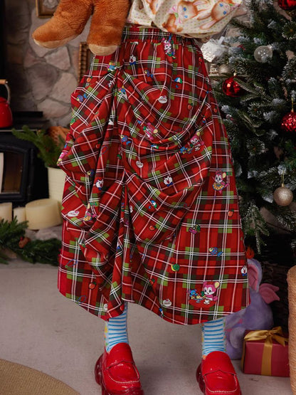 Red plaid Christmas pleated skirt