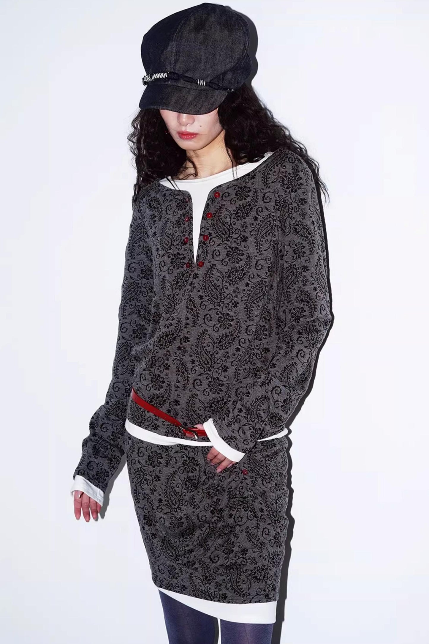 Retro Paisley Sweater Skirt Set-Up