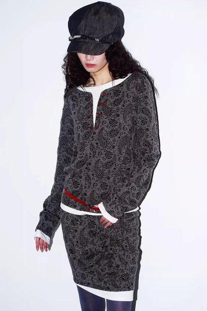 Retro Paisley Sweater Skirt Set-Up