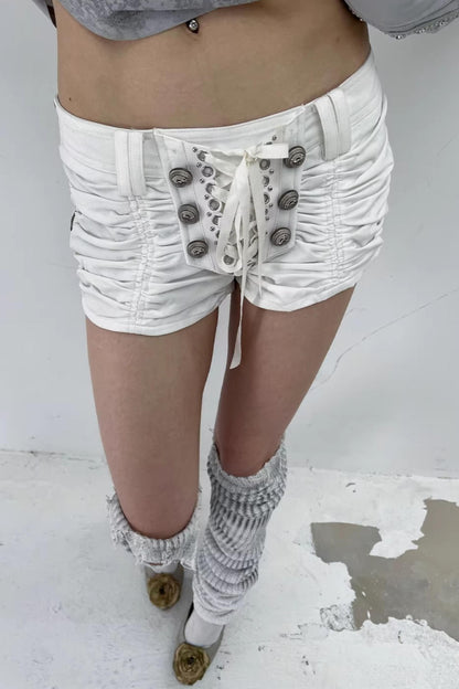 Retro Lace-Up Pleated Shorts