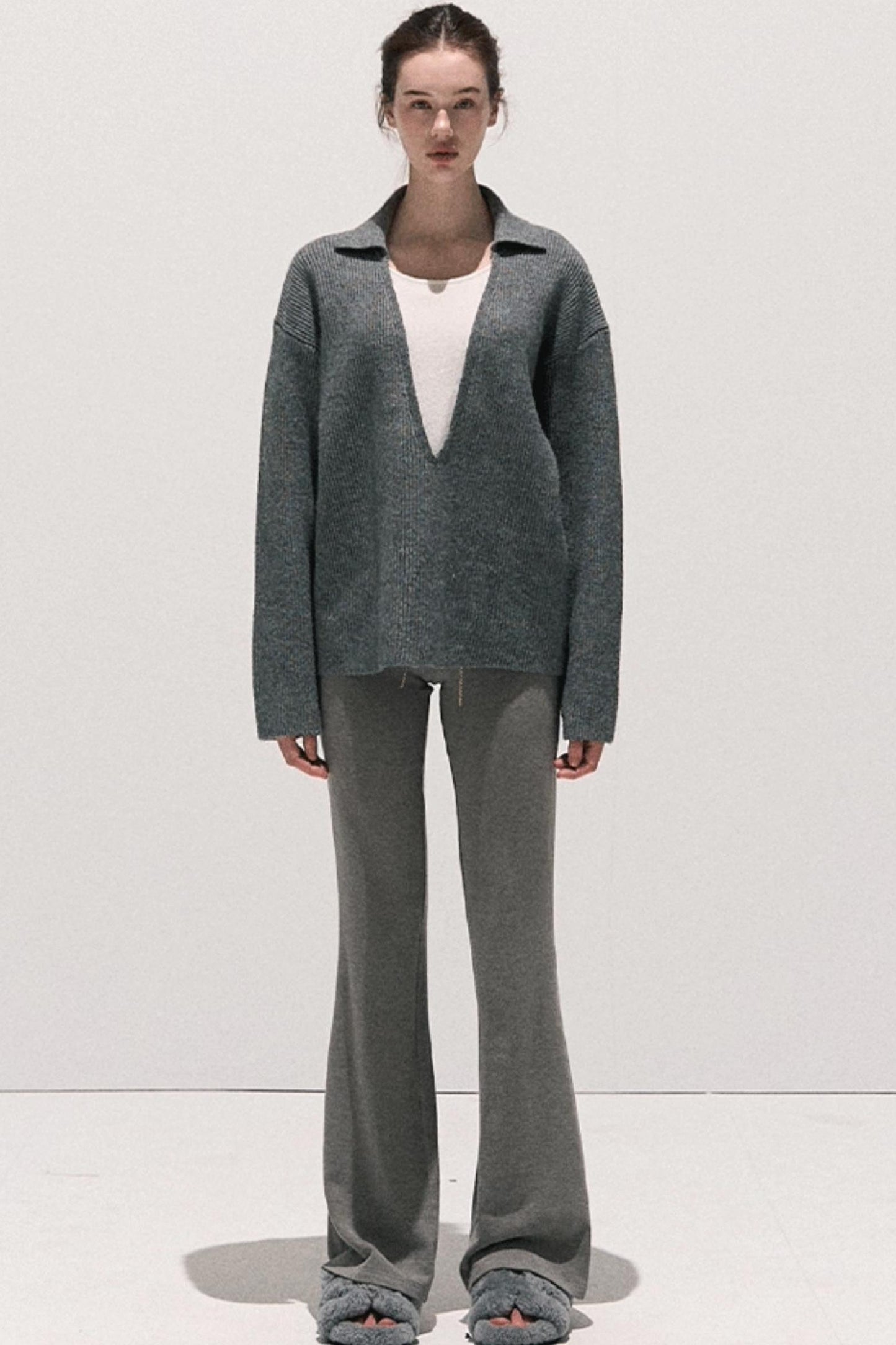 Soft Crew Neck Knitwear Bootcut Trouser Set-Up