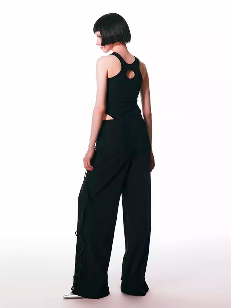 Black Spliced Lace Breathable Trousers