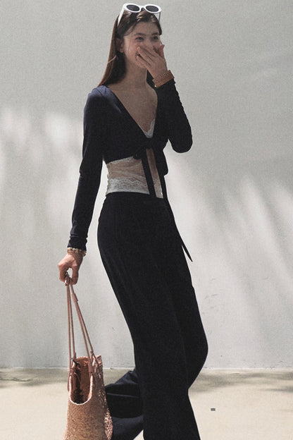 Cotton V-Neck Wide Leg Set-Up