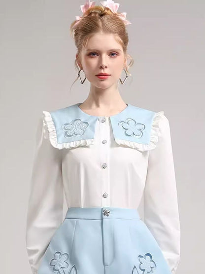 Sweet doll collar hollow embroidery two-piece set