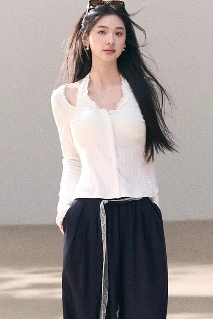 Lace-Trimmed Halter Neck Camisole