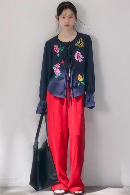 Linen Blend Wide-Leg Pants