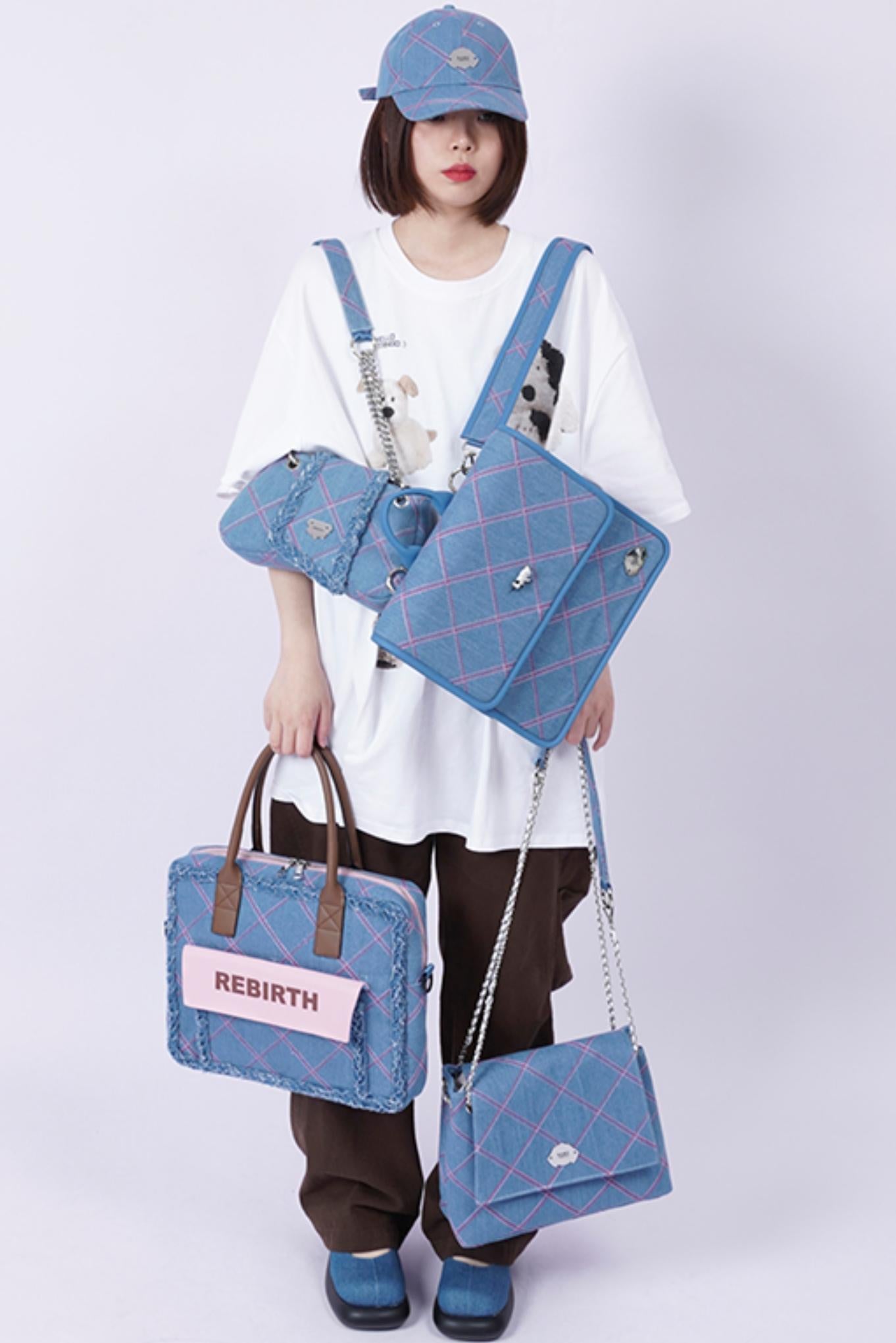 Plaid Denim Laptop Bag