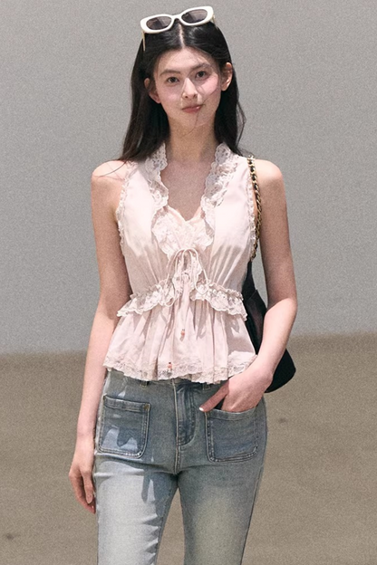 Hidden Petals Silk Lace Top