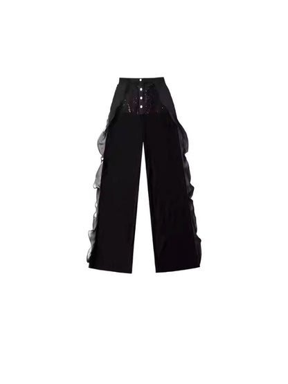 Black Spliced Lace Breathable Trousers