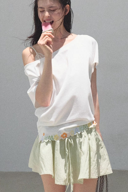 Embroidered Lyocell Puffy A-Line Skirt