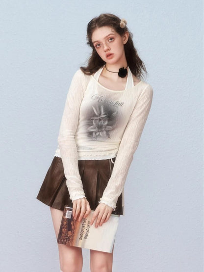 Two Pieces Layered Knit Long Sleeve T-Shirt