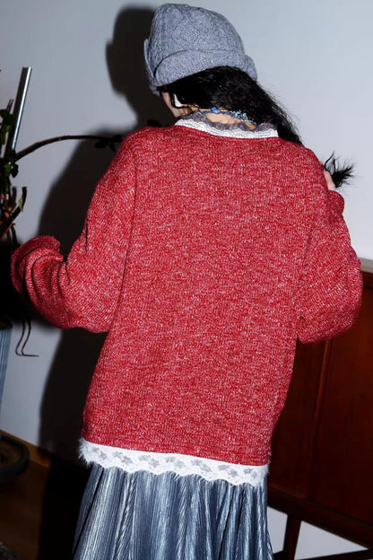 Retro Lace Knitted Cardigan