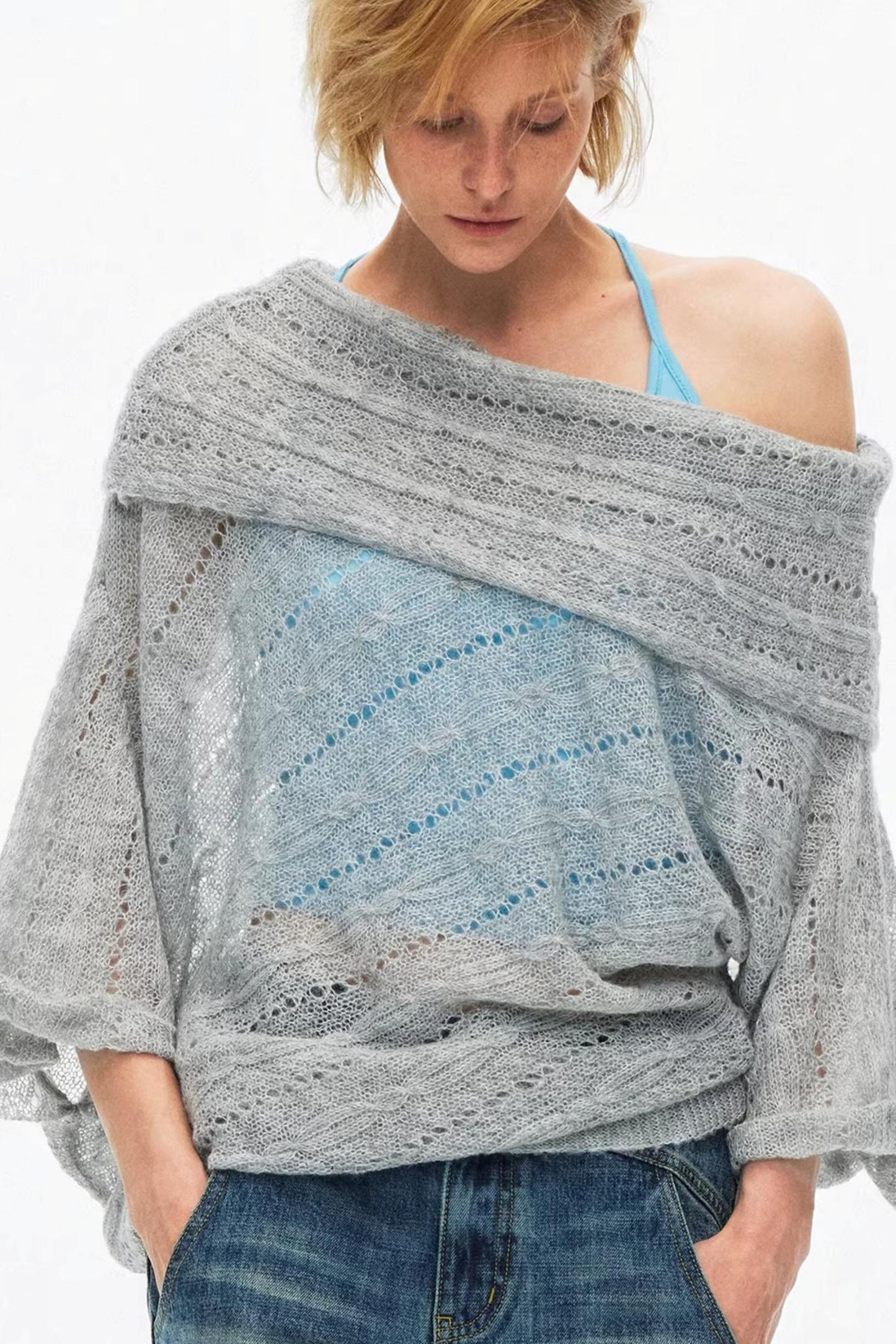 One-Shoulder Oversized Knit Blouse