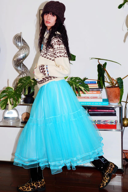 Autumn Mesh Puffy Long Skirt