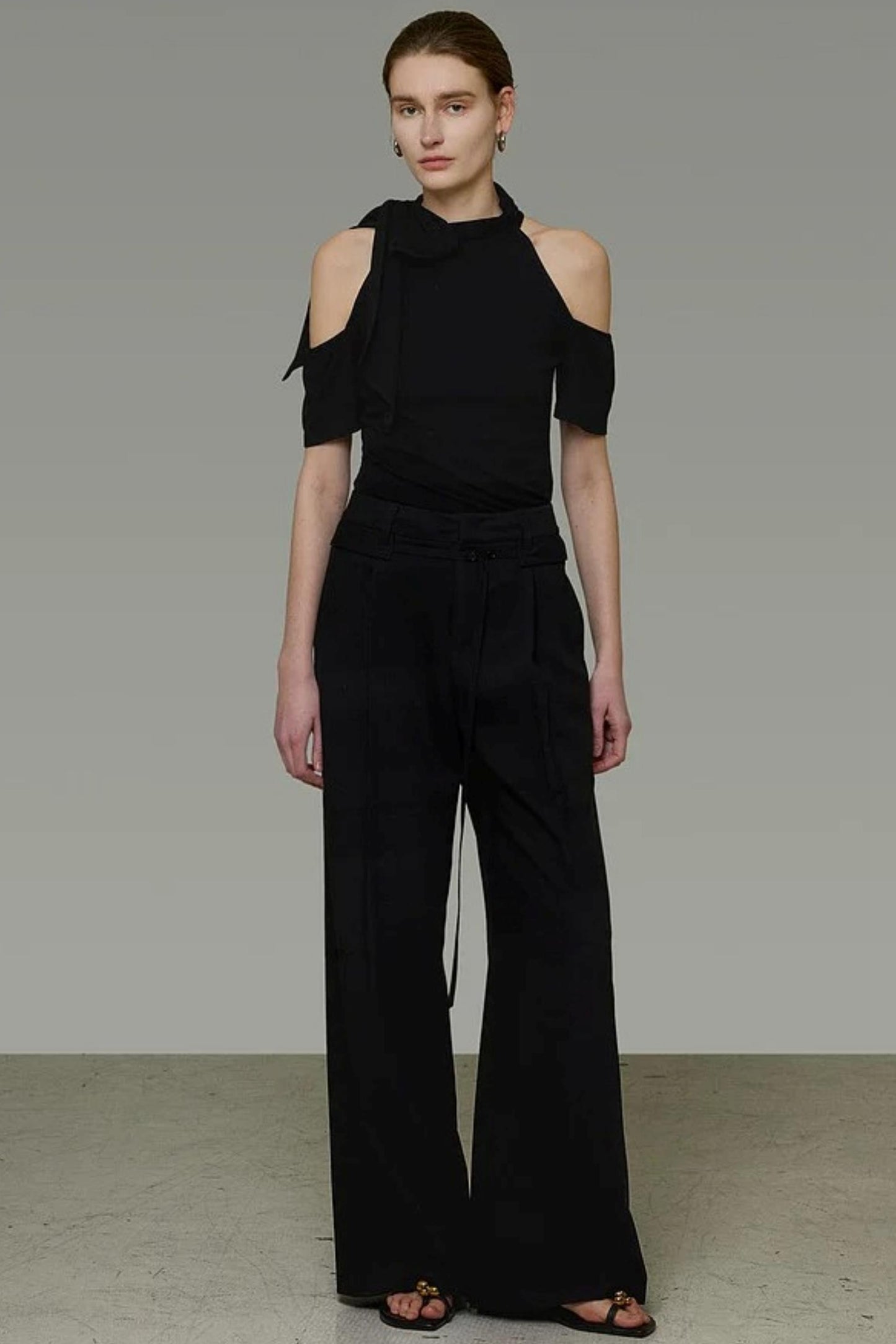 Black Knit Shoulder-Cut Top