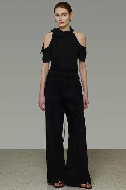 Black Knit Shoulder-Cut Top