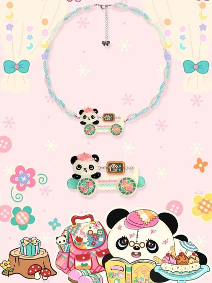 Panda Car Resin Necklace Hair Clip