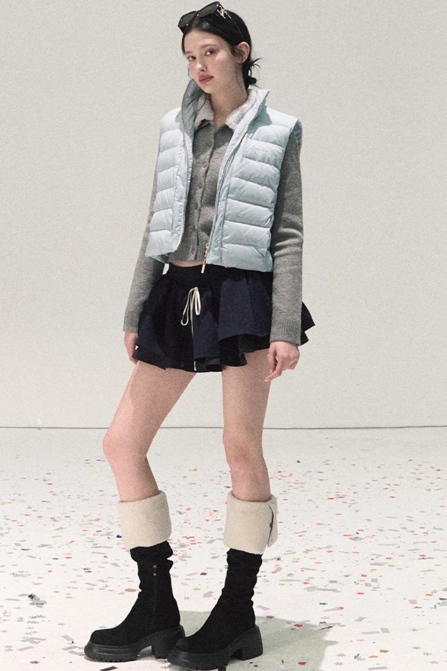 Plaid Color-Blocked Puffy Skirt