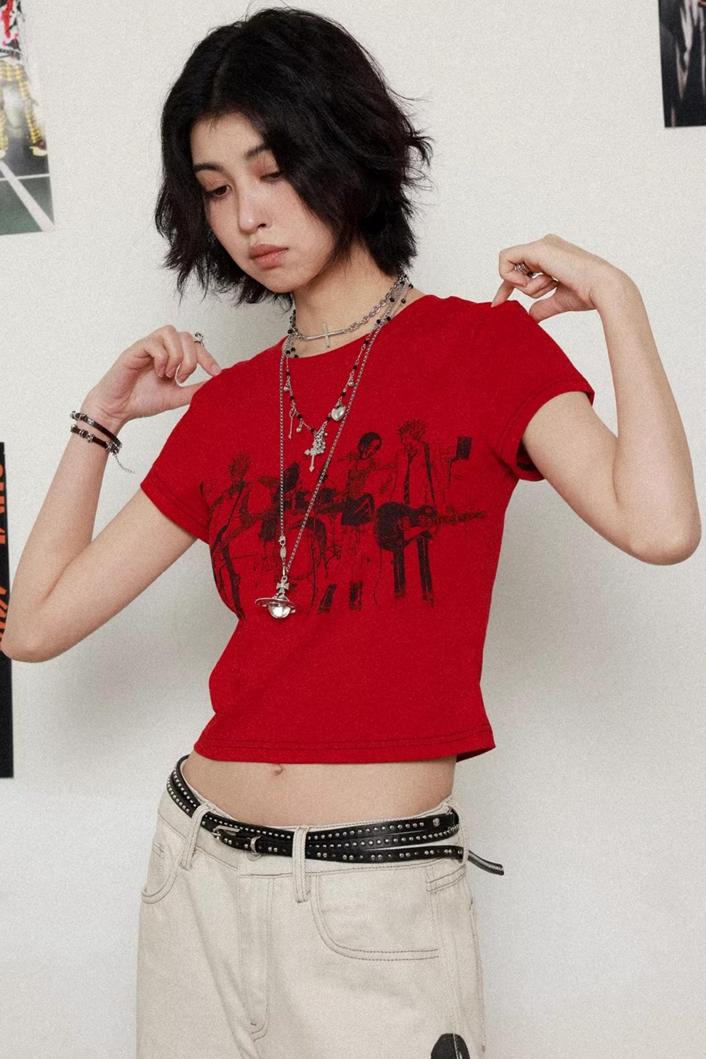 Retro Red Printed Top