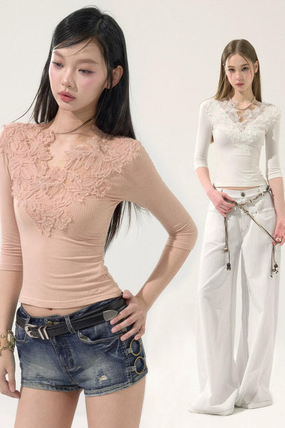 Lace Floral V-Neck Top