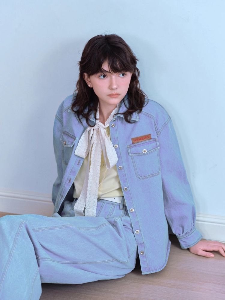 Embroidered denim shirt