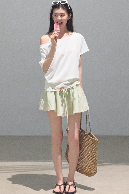 Embroidered Lyocell Puffy A-Line Skirt