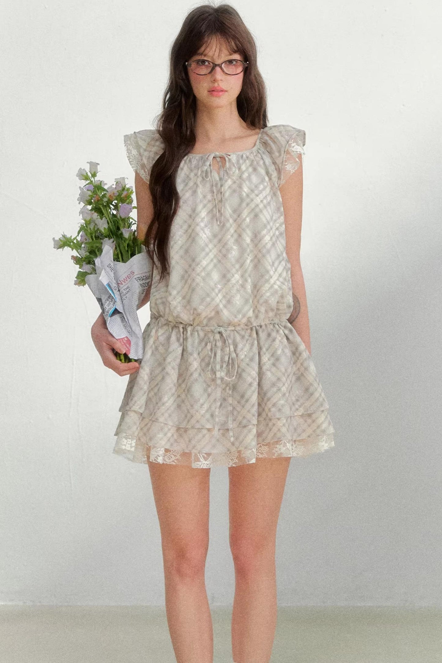 Plaid Flutter Sleeve Dress