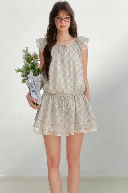 Plaid Flutter Sleeve Dress