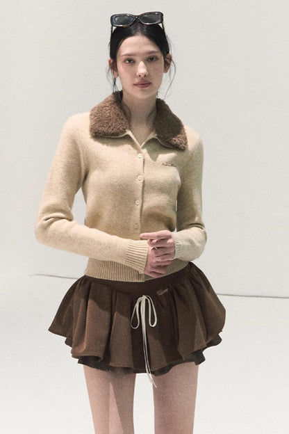 Plaid Color-Blocked Puffy Skirt