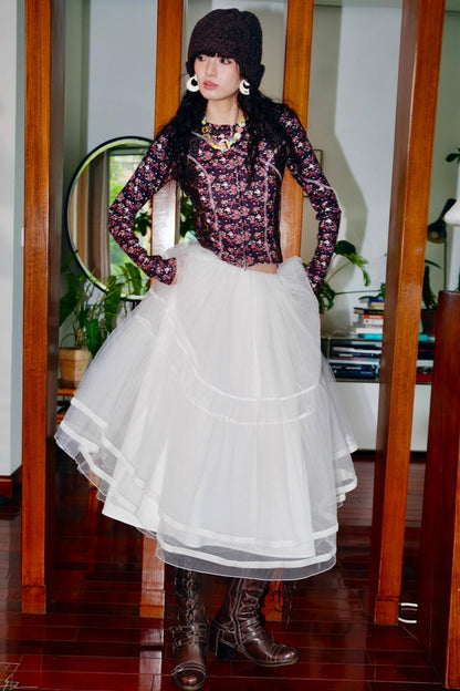 Autumn Mesh Puffy Long Skirt