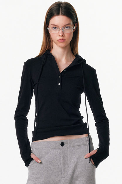 Drawstring Hooded Stretchy Top