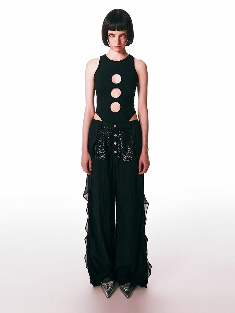 Black Spliced Lace Breathable Trousers