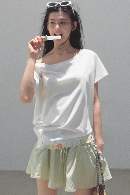 Embroidered Lyocell Puffy A-Line Skirt