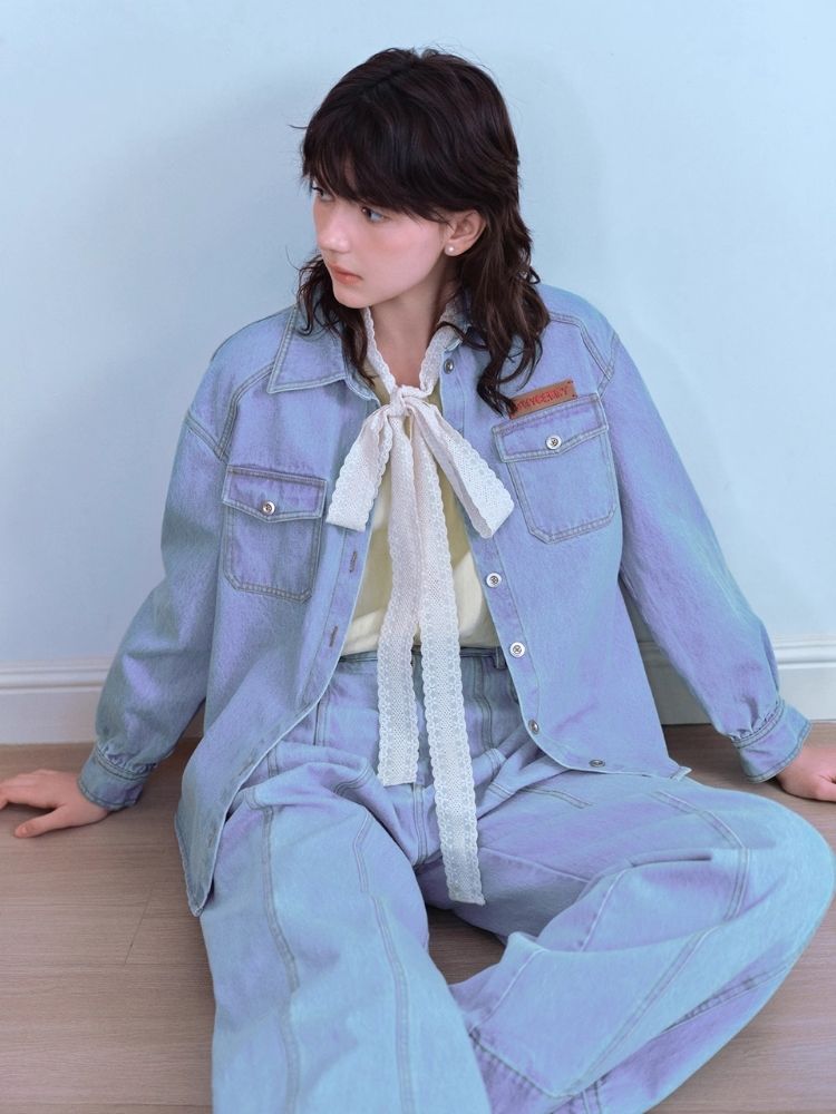 Embroidered denim shirt