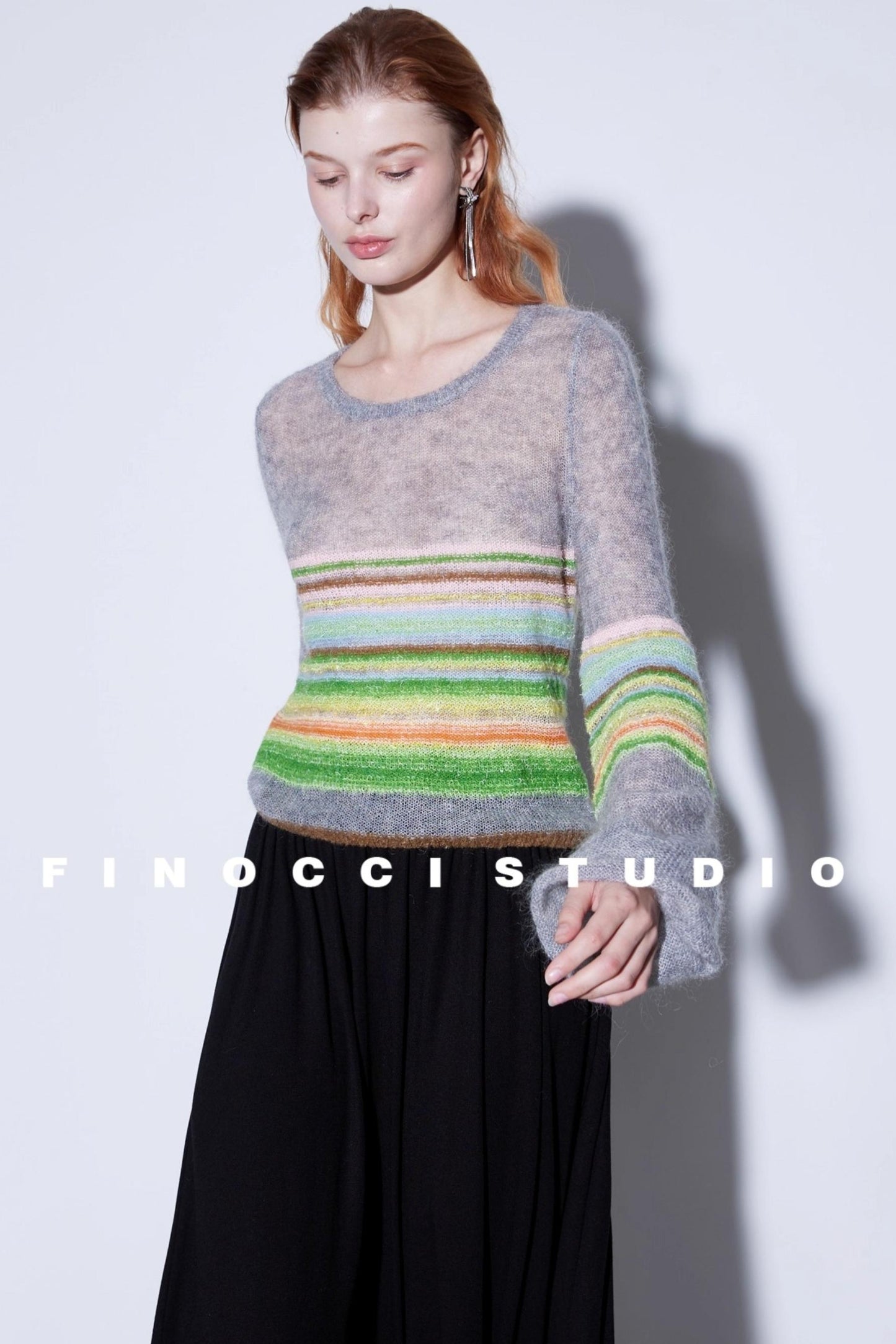 Mohair Silky Wool Rainbow Lantern Sleeve Sweater