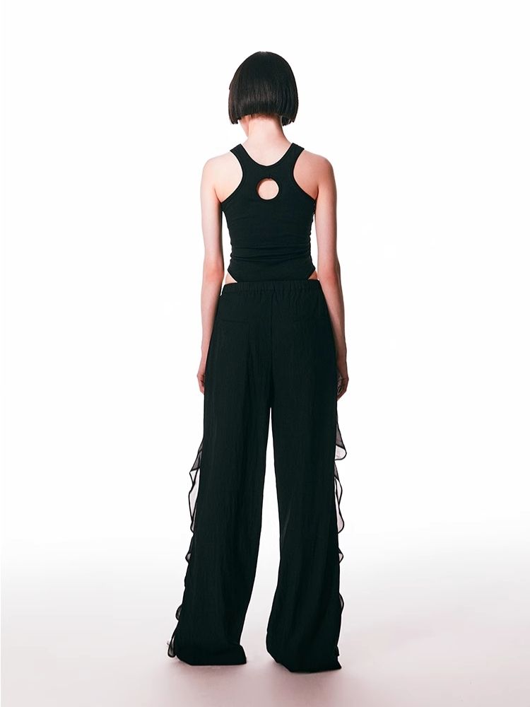 Black Spliced Lace Breathable Trousers