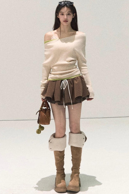 Plaid Color-Blocked Puffy Skirt