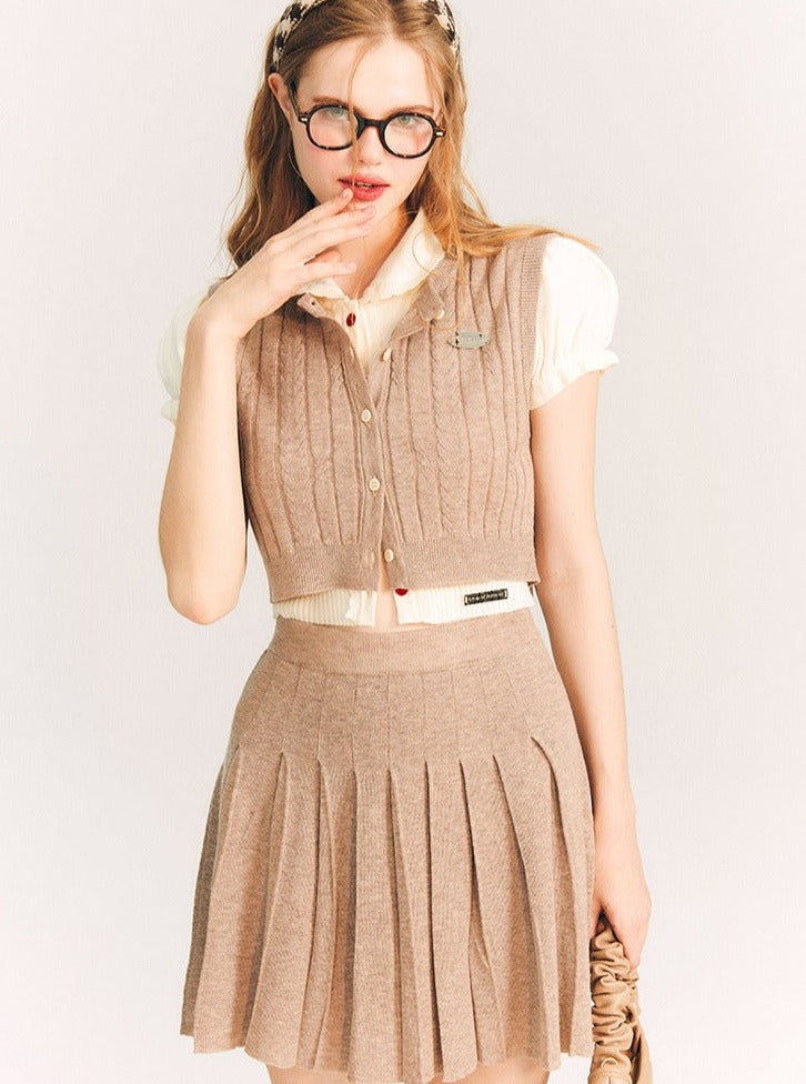 silky wool vest skirt two-piece set