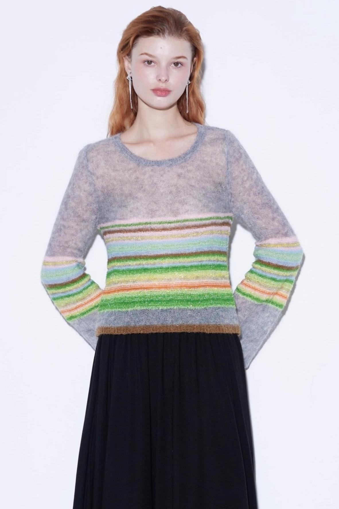 Mohair Silky Wool Rainbow Lantern Sleeve Sweater