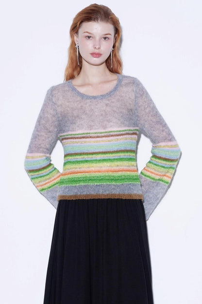 Mohair Silky Wool Rainbow Lantern Sleeve Sweater