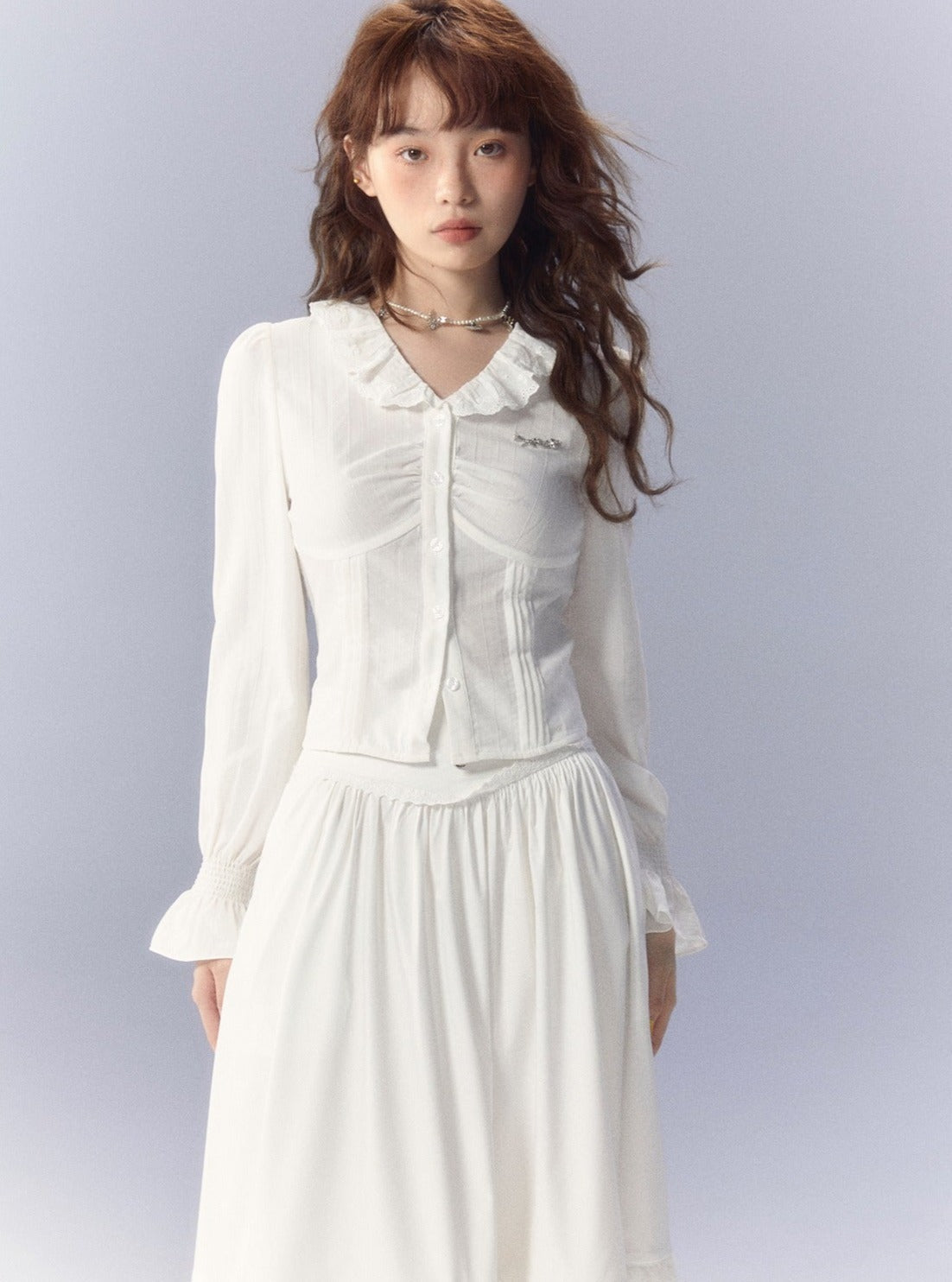 White skirt with shirt long-sleeved top Set