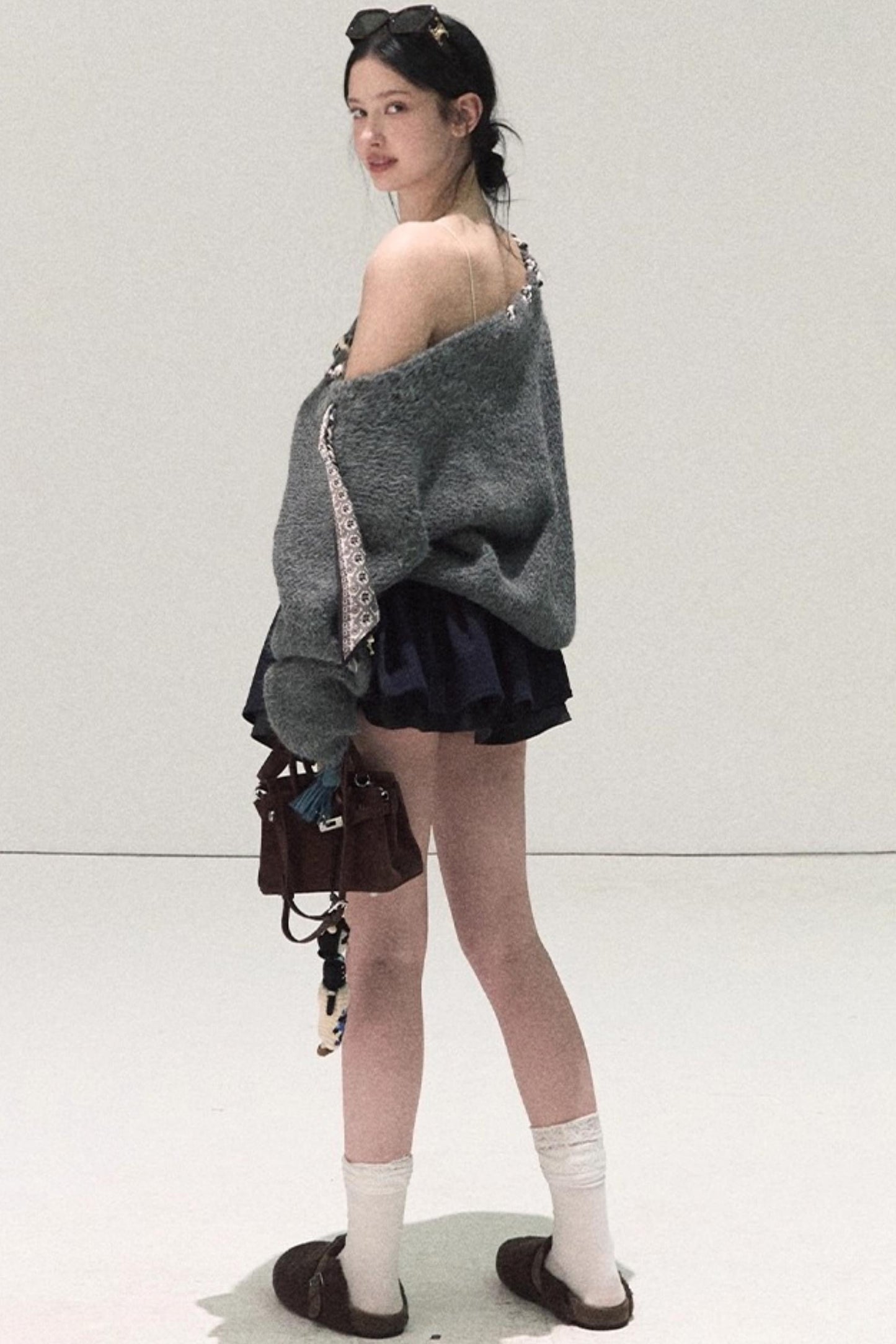 Plaid Color-Blocked Puffy Skirt