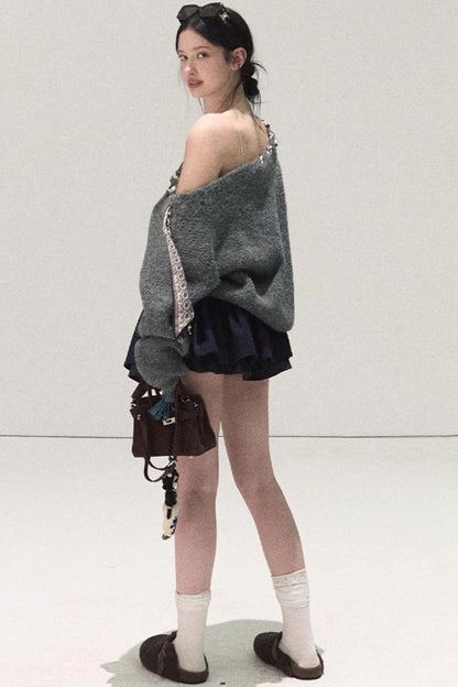 Plaid Color-Blocked Puffy Skirt