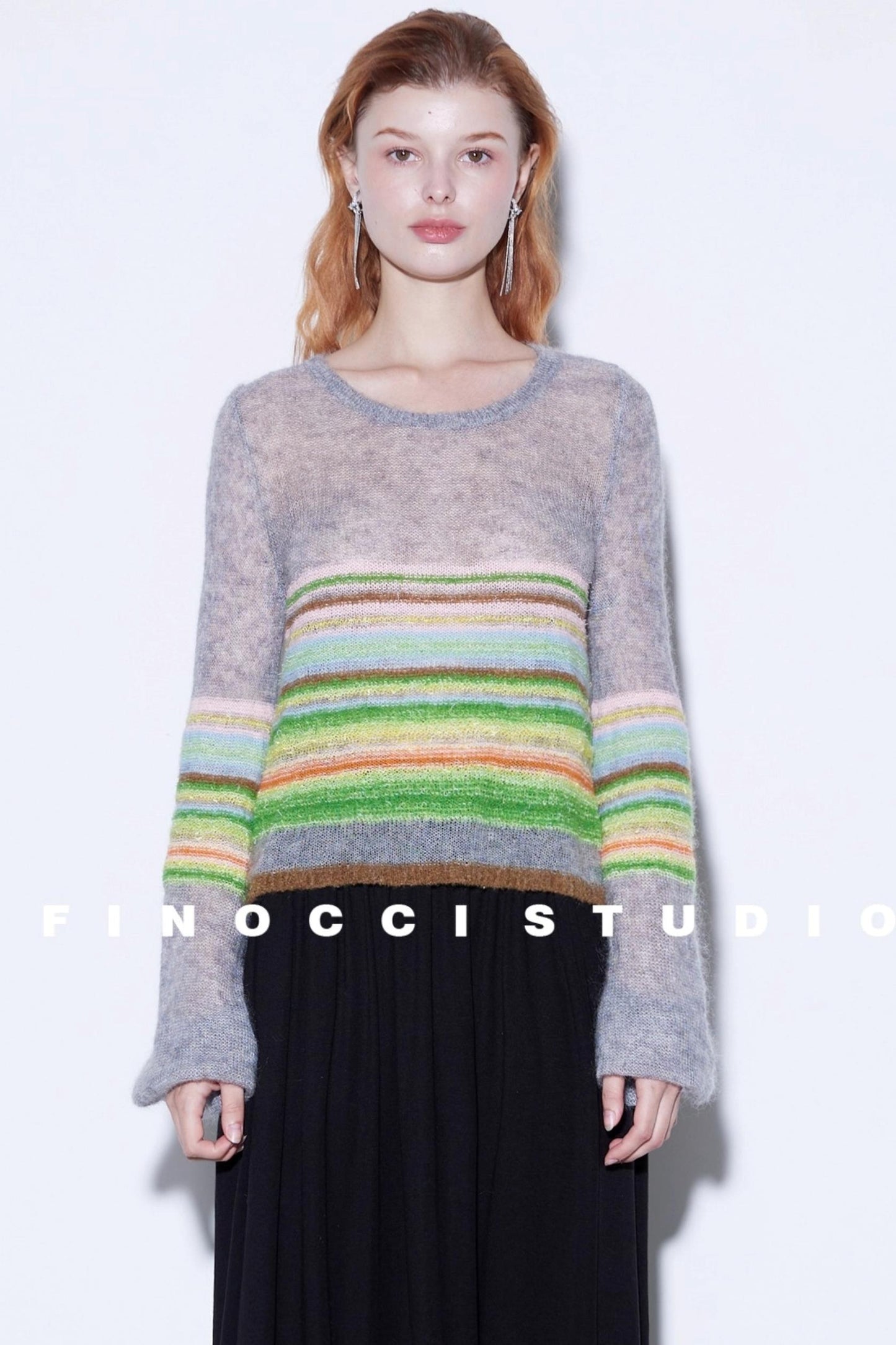 Mohair Silky Wool Rainbow Lantern Sleeve Sweater
