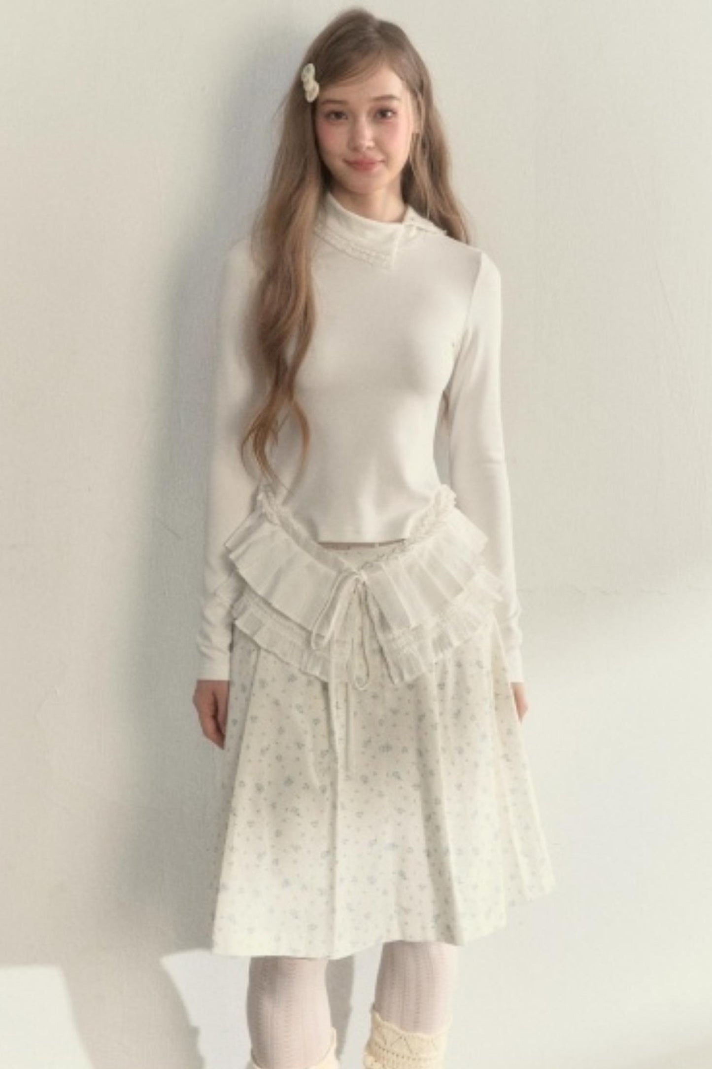 Layered Pleated Base Long Sleeve Top