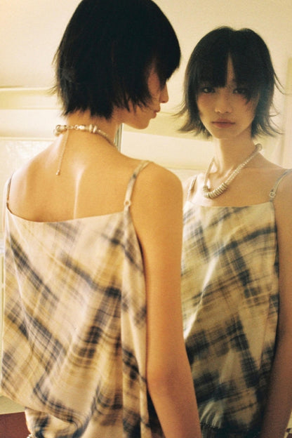 Illusion Plaid Halter Dress